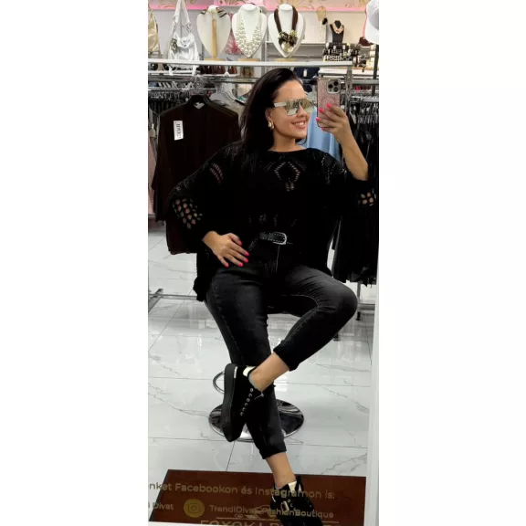 Plus Size Distressed Black High Waist Women's Jeans With Studded Belt "M1382-B" - 3XL