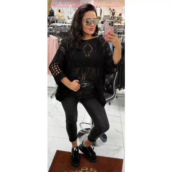Plus Size Distressed Black High Waist Women's Jeans With Studded Belt "M1382-B" - 3XL