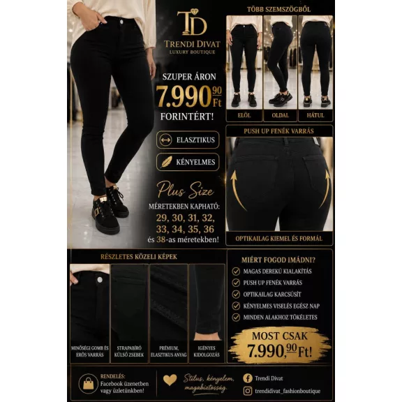 Plus size, high waist black women's skinny jeans "MS5733-13" - 29