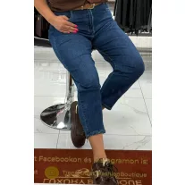   Plus size high waist dark blue women's balloon fit jeans with brown belt "MK281" - 3XL