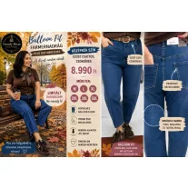   Plus size high waist dark blue women's balloon fit jeans with brown belt "MK281" - 3XL