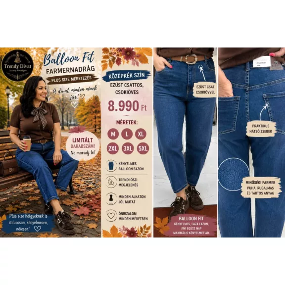 Plus size high waist dark blue women's balloon fit jeans with brown belt "MK281" - 3XL