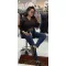 Plus Size High Waist Dark Blue Women's Skinny Jeans with Brown Silk Shawl Belt "MS5969-2" - 29
