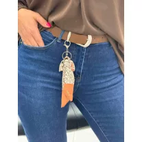   Plus Size High Waist Dark Blue Women's Skinny Jeans with Brown Silk Shawl Belt "MS5969-2" - 34