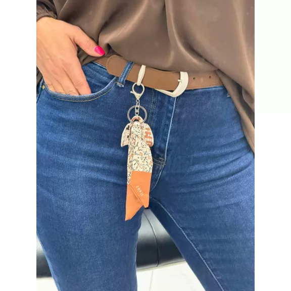 Plus Size High Waist Dark Blue Women's Skinny Jeans with Brown Silk Shawl Belt "MS5969-2" - 29