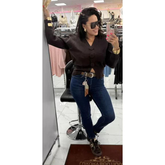 Plus Size High Waist Dark Blue Women's Skinny Jeans with Brown Silk Shawl Belt "MS5969-2" - 29