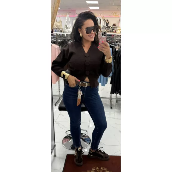 Plus Size High Waist Dark Blue Women's Skinny Jeans with Brown Silk Shawl Belt "MS5969-2" - 29
