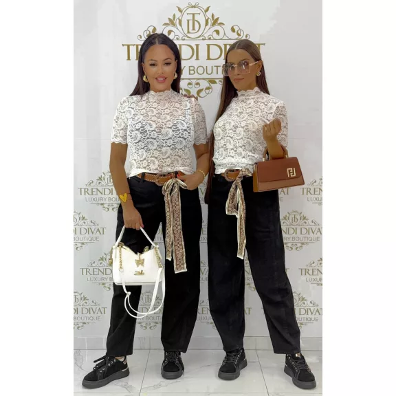 Elegant lace blouse with turtleneck "M13288" - White
