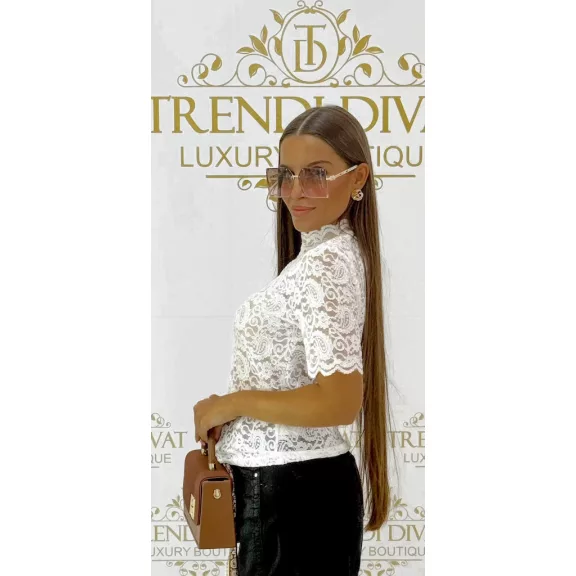 Elegant lace blouse with turtleneck "M13288" - White
