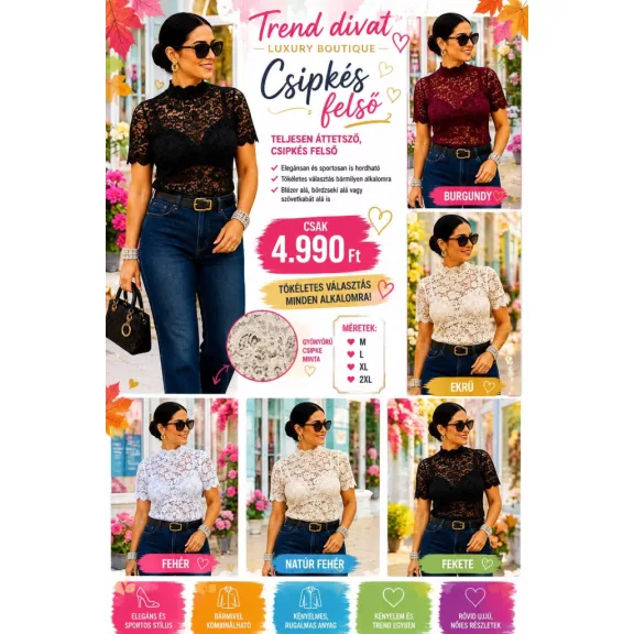 Elegant lace blouse with turtleneck "M13288" - Black