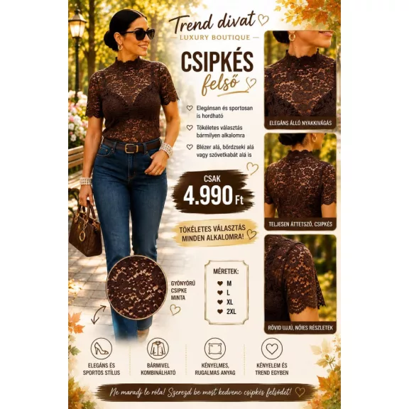 Elegant lace blouse with turtleneck "M13288" - Black