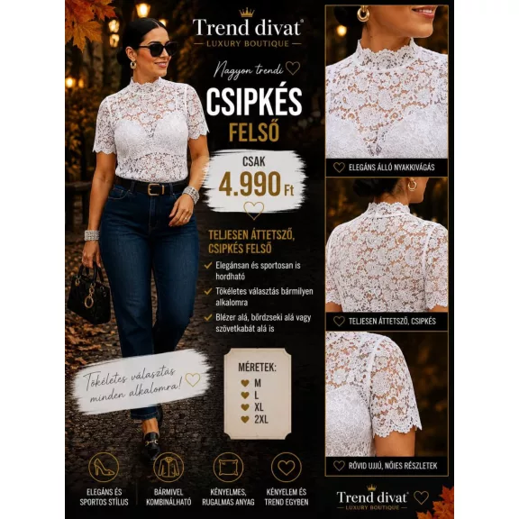 Elegant lace blouse with turtleneck "M13288" - Black
