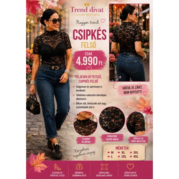 Elegant lace blouse with turtleneck "M13288" - Black