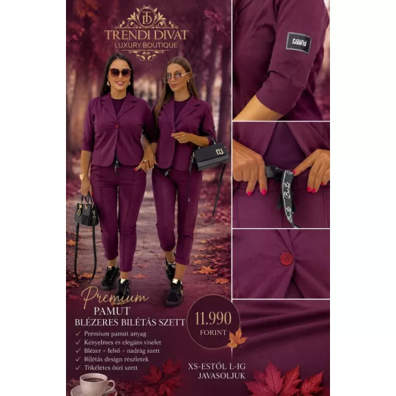 Two-piece set with billet blazer and hem-stitched trousers - Burgundi