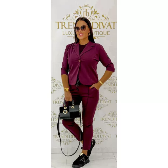Two-piece set with billet blazer and hem-stitched trousers - Burgundi
