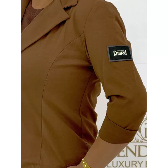 Two-piece set with billet blazer and hem-stitched trousers - Mocha Brown