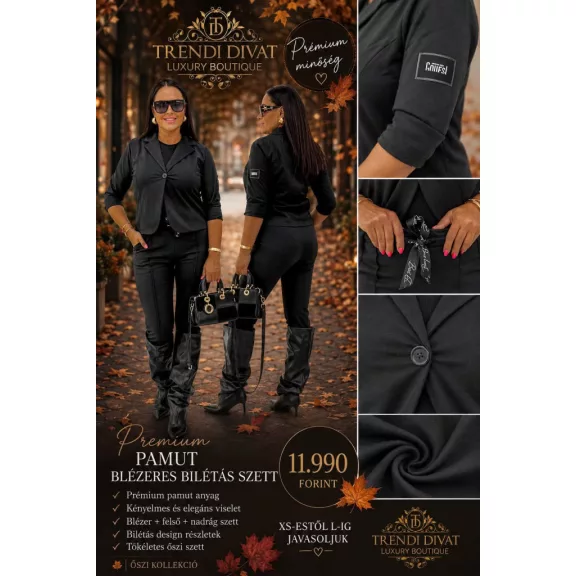 Two-piece set with billet blazer and hem-stitched trousers - Mocha Brown