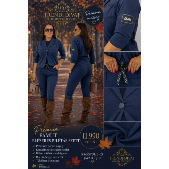Two-piece set with billet blazer and hem-stitched trousers - Dark Blue