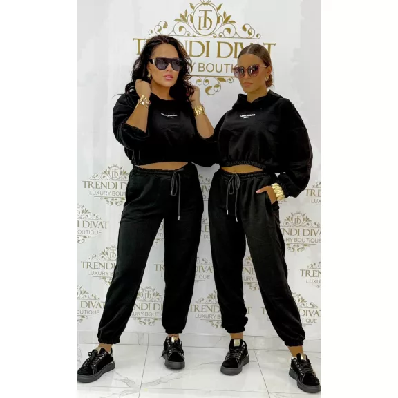 "Lemonada ateiler" printed crop hooded sweatshirt and sweatpants combination - Black "Lemonada ateiler" printed crop hooded sweatshirt and sweatpants combination - Black