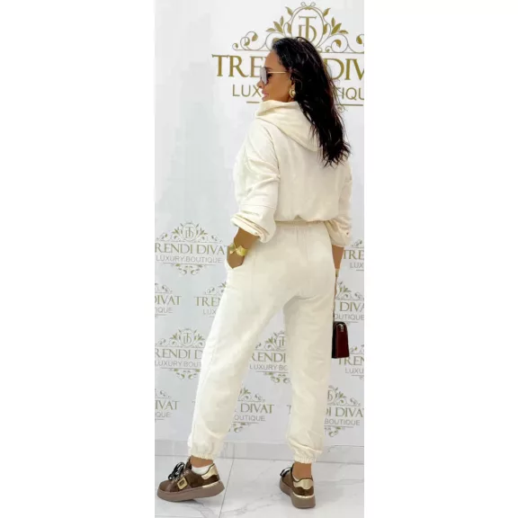 "Lemonada ateiler" printed crop hooded sweatshirt and sweatpants combination - Cream