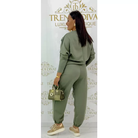 Two-piece casual ensemble with 3D removable floral decoration - Khaki