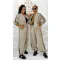 Women's leisure ensemble with side stripes - Zip-up 3/4-sleeve top + pants set - Mid Brown