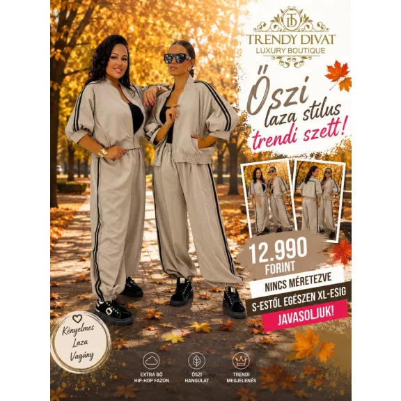Women's leisure ensemble with side stripes - Zip-up 3/4-sleeve top + pants set - Mid Brown