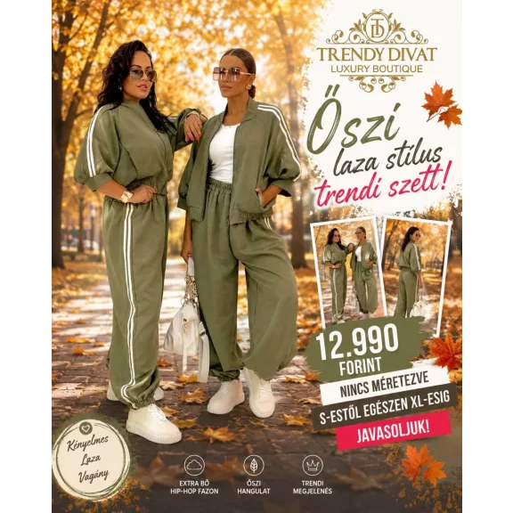 Women's leisure ensemble with side stripes - Zip-up 3/4-sleeve top + pants set - Mid Brown