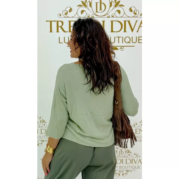 V-neck, bat sleeve, soft fit women's knitted top - Beige