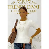   Women's top with round neck, rib knit short sleeves "16083" - White