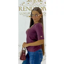   Women's top with round neck, rib knit, golden buttons on sleeves "V0015" - Burgundi