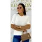 Women's top with round neck, rib knit, golden buttons on sleeves "V0015" - White