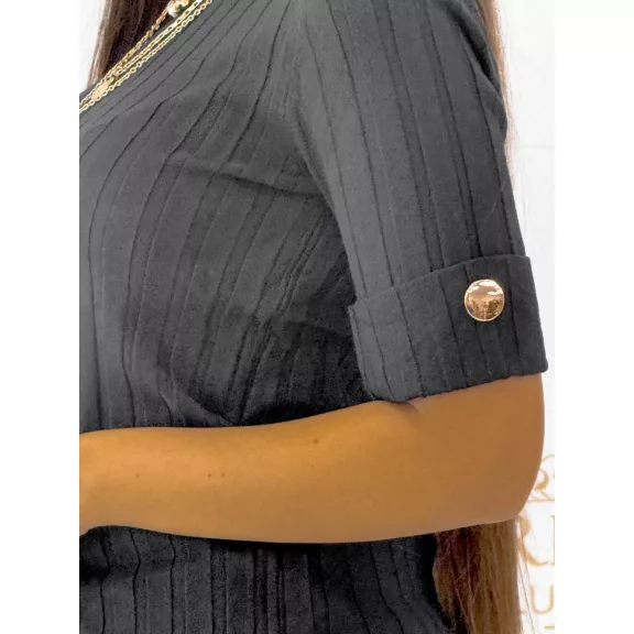 Women's top with round neck, rib knit, golden buttons on sleeves "V0015" - White