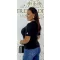 Women's top with round neck, rib knit, golden buttons on sleeves "V0015" - Black