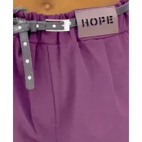   Lefelé szűkülő szárú női szövetnadrág, "HOPE" bilétával, ajándék övvel - Csoki barna