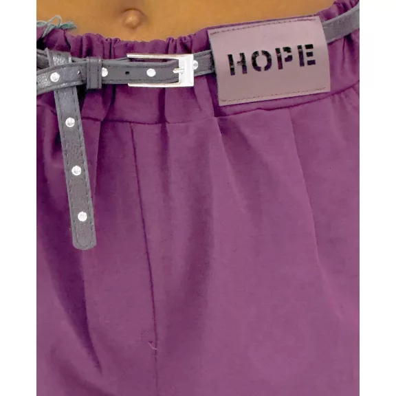 Lefelé szűkülő szárú női szövetnadrág, "HOPE" bilétával, ajándék övvel - Csoki barna