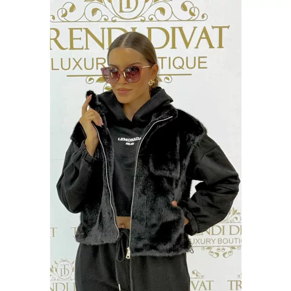 Stand-up collar, shortened, zippered faux fur women's vest "25189" - Off White / M