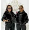 Stand-up collar, shortened, zippered faux fur women's vest "25189" - Black / S