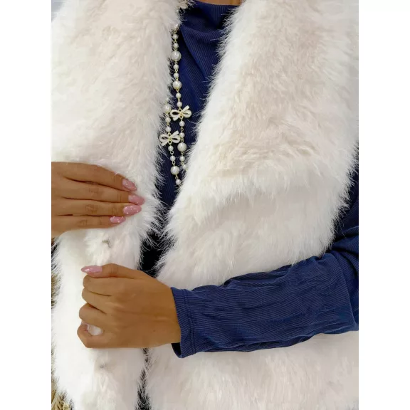 Faux fur vest with large collar "25007" - Chocolate / M