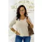 V-neck, soft mohair-effect knit top with ribbed cuffs - Beige