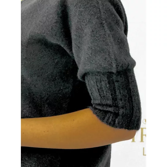 V-neck, soft mohair-effect knit top with ribbed cuffs - Black
