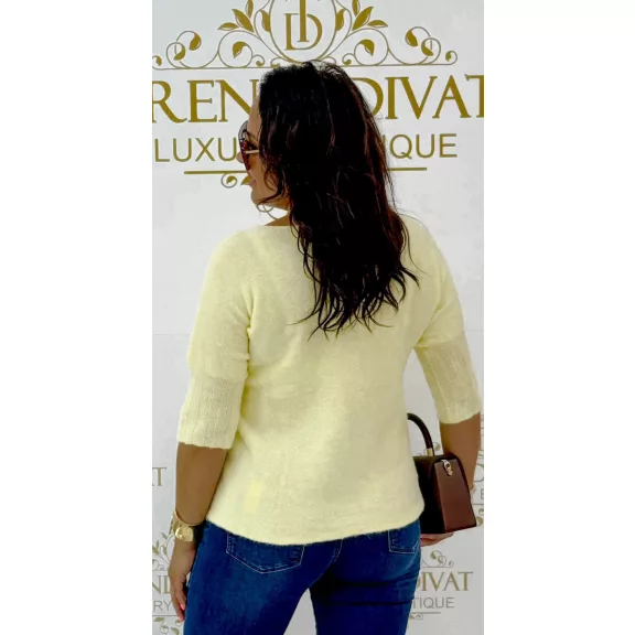 V-neck, soft mohair-effect knit top with ribbed cuffs - Orange