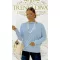 Hair-striped, drop-neck long-sleeved women's top "u8706" - Baby Blue