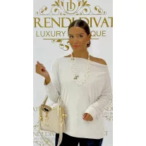   Hair-striped, drop-neck long-sleeved women's top "u8706" - Cream