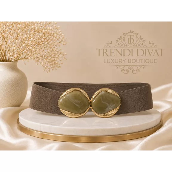 Márványhatású arany csatos gumis deréköv - Csau barna