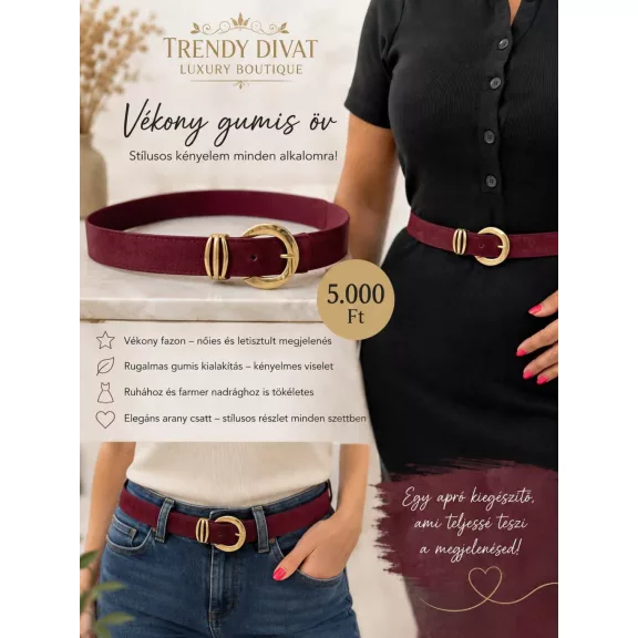 Keskeny gumis női deréköv arany csattal - Csoki barna