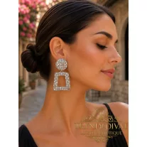   Stone geometric dangle earrings - Square statement jewelry - Silver