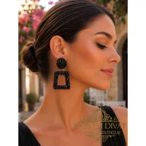   Stone geometric dangle earrings - Square statement jewelry - Silver