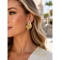   Gold-colored stud earrings with twisted metal effect - Vintage - Gold
