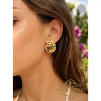  Long dangling earrings with mineral stones and gold frame - pale blue - Gold|Silver